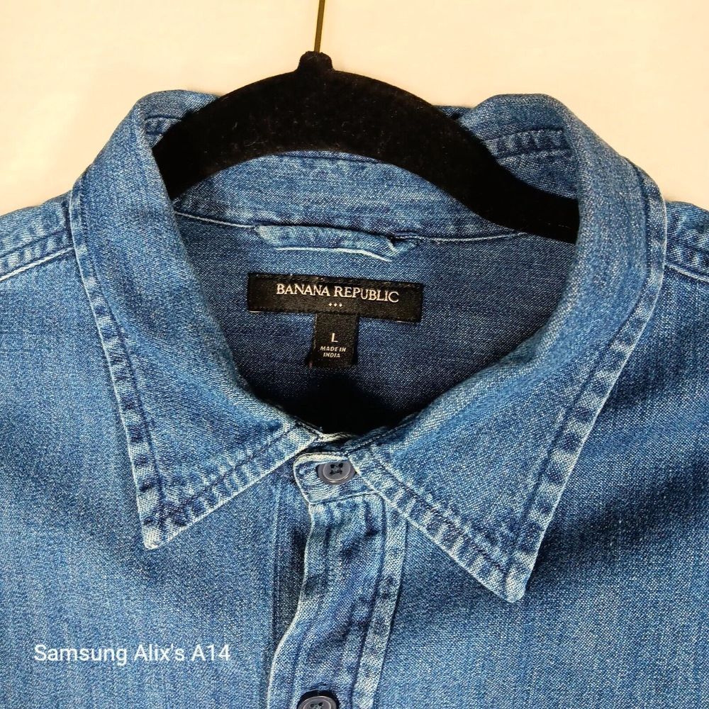 Banana Republic Shirt Mens Large Blue‎ Denim Jean Long Sleeve 100% cotton